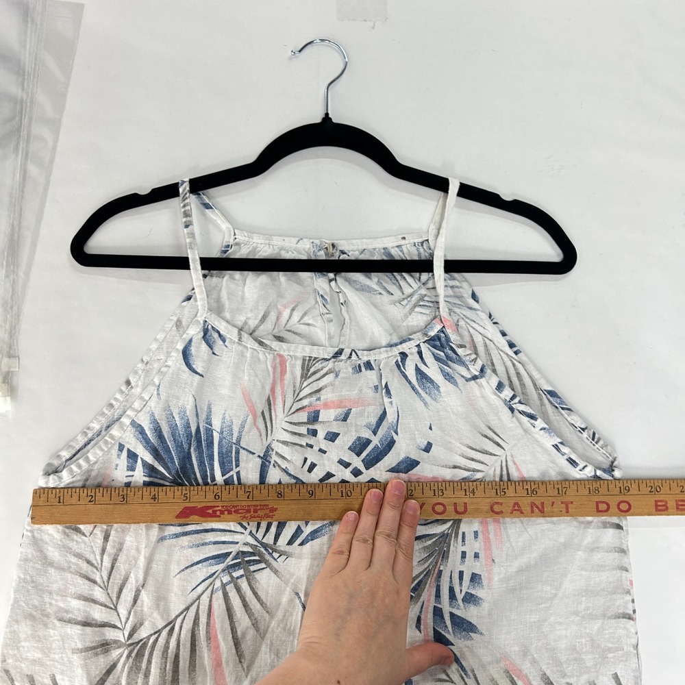 White Linen Tropical Palm Sundress Large Coastal Vacation Boho Pockets Euro - Picture 6 of 8
